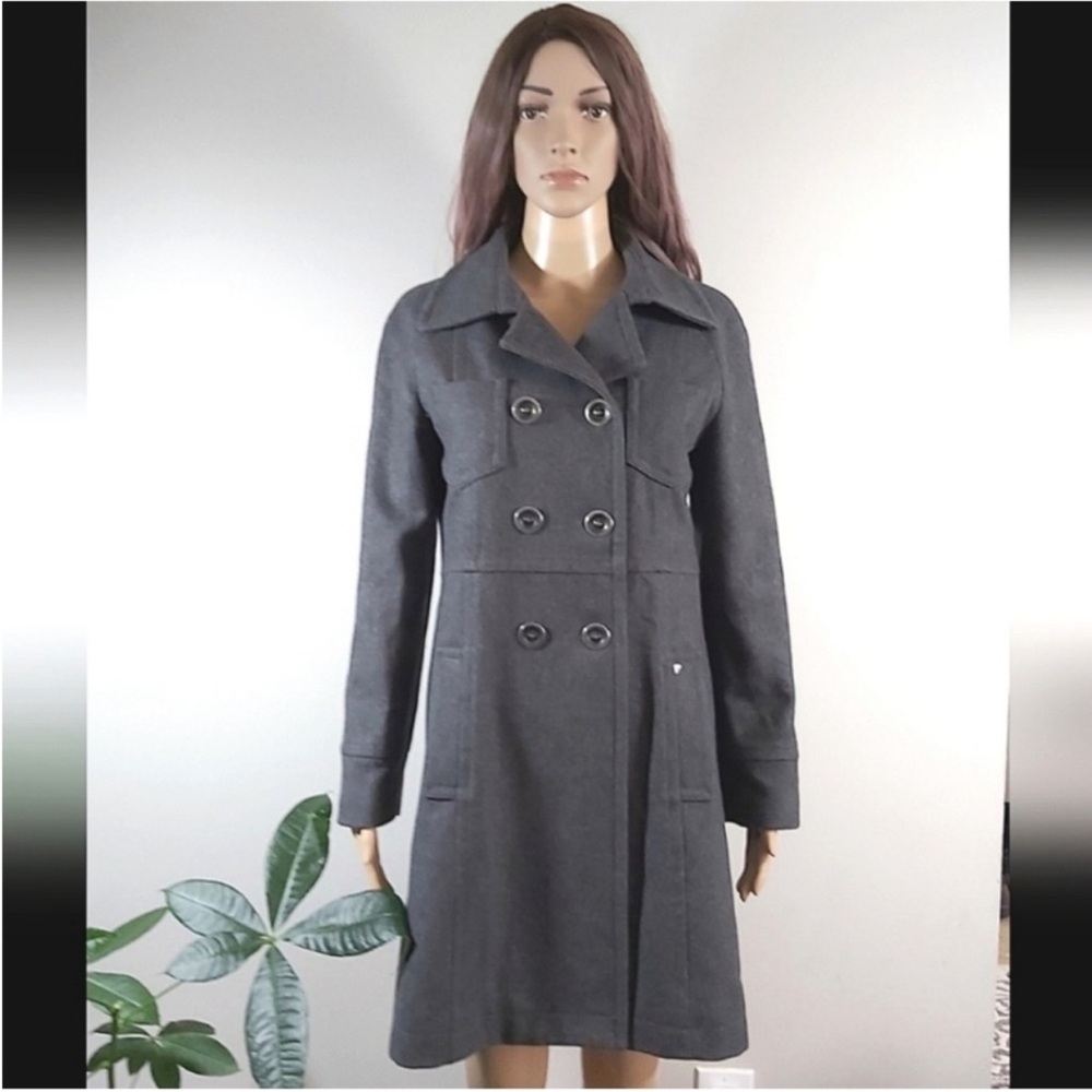 Vintage NewMan women's gray wool pea coat long line double breasted
